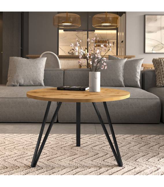 Kavos staliukas PELINE Ø67 ąžuolo/juodos kojos