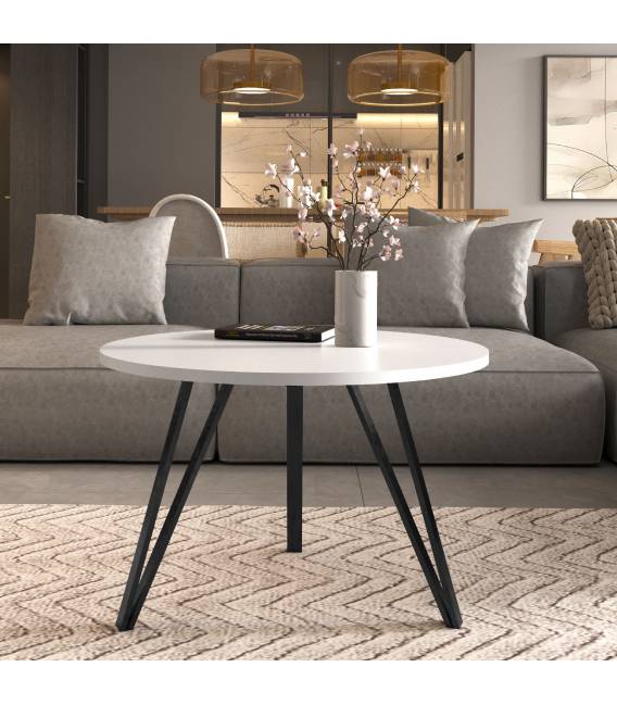 Kavos staliukas PELINE Ø67 baltas/juodos kojos