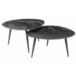 Kavos staliukų komplektas FOSSIL 58x70/58x70 juodas su rudu (2vnt.)