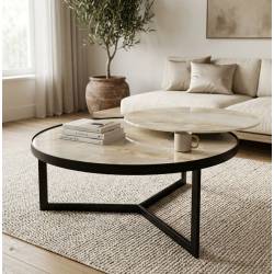 Kavos staliukas BOA Ø90 baltas su rudu