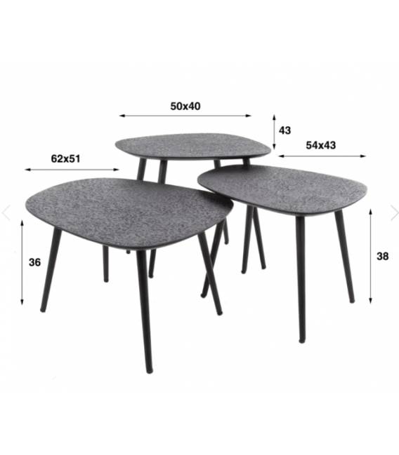 Kavos staliukų komplektas METALLIC 62x52x54 juodas (3vnt.)