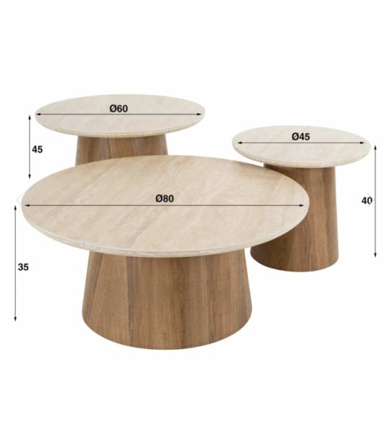 Kavos staliukų komplektas ROMEO Ø45/Ø60/Ø80 rusvas