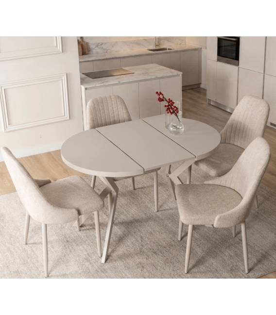 Išskleidžiamas stalas RIO Ø80(160) kreminis