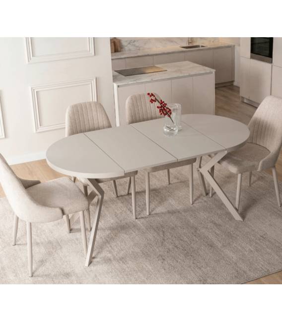 Išskleidžiamas stalas RIO Ø80(160) kreminis