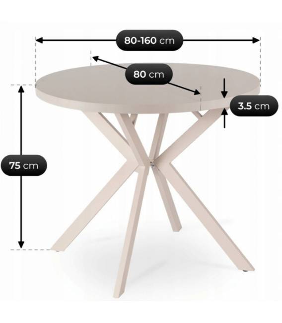 Išskleidžiamas stalas RIO Ø80(160) kreminis