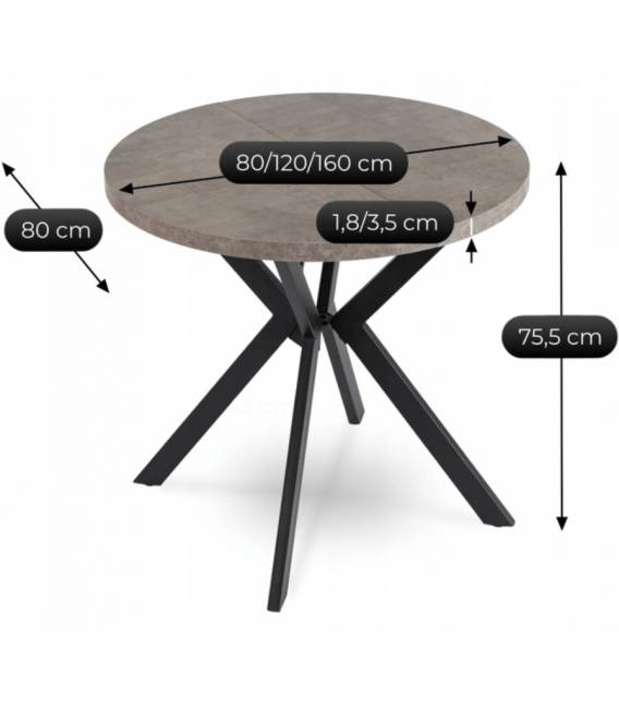 Išskleidžiamas stalas RIO Ø80(160) pilkas