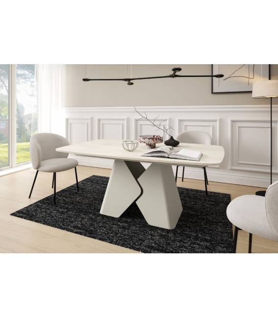 Išskleidžiamas stalas PRIMA 200(290)x90 white chromix/ smėlio kojos