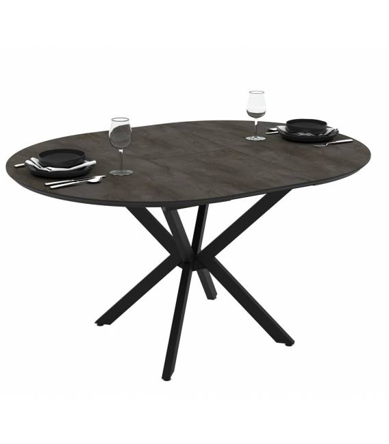 Išskleidžiamas stalas BOKO Ø110(145) tamsiai pilkas/juoda koja