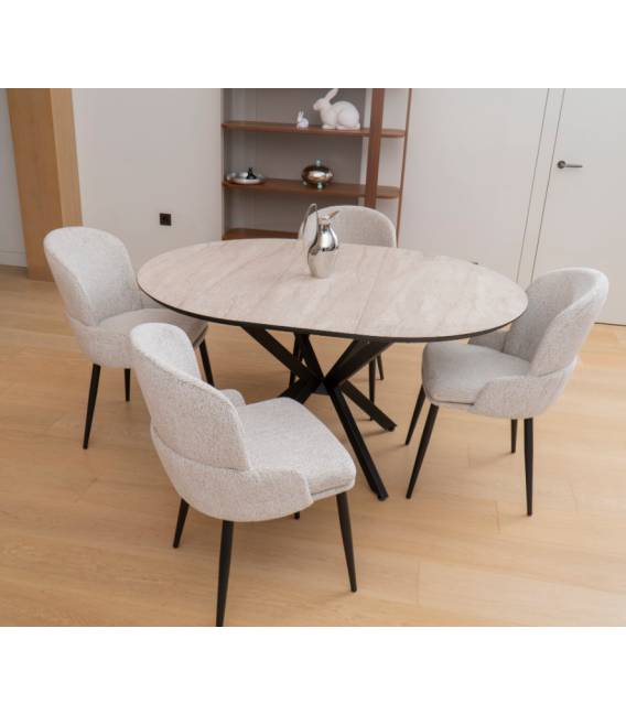 Išskleidžiamas stalas BOKO Ø110(145) smėlio/juoda koja