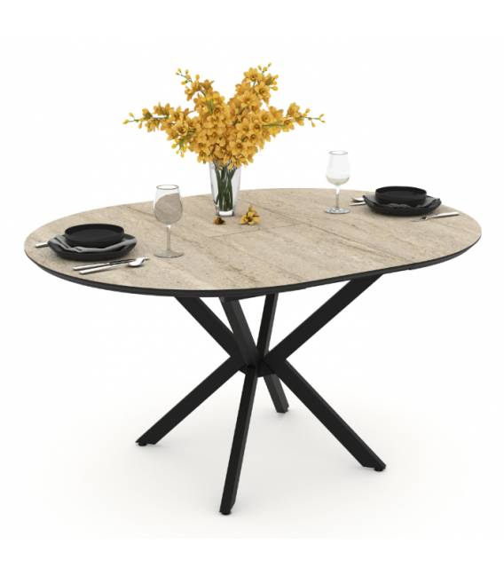 Išskleidžiamas stalas BOKO Ø110(145) smėlio/juoda koja