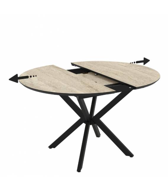 Išskleidžiamas stalas BOKO Ø110(145) smėlio/juoda koja