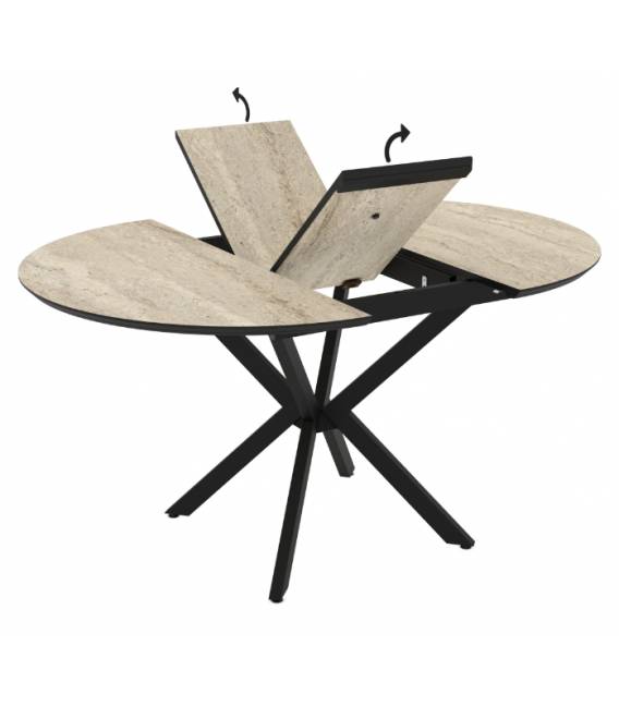 Išskleidžiamas stalas BOKO Ø110(145) smėlio/juoda koja