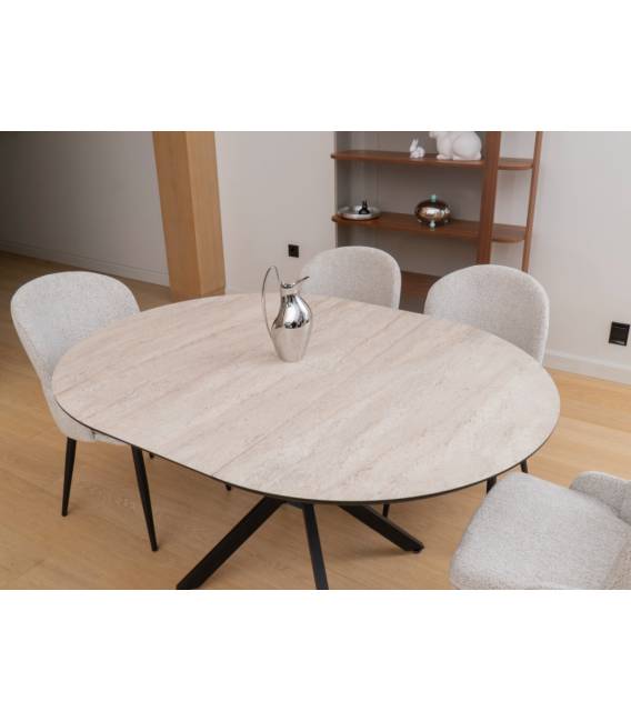 Išskleidžiamas stalas BOKO Ø110(145) smėlio/juoda koja