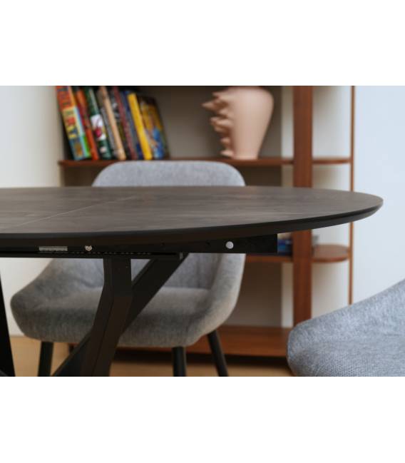 Išskleidžiamas stalas TARU Ø95(125) tamsiai pilkas/ juoda koja
